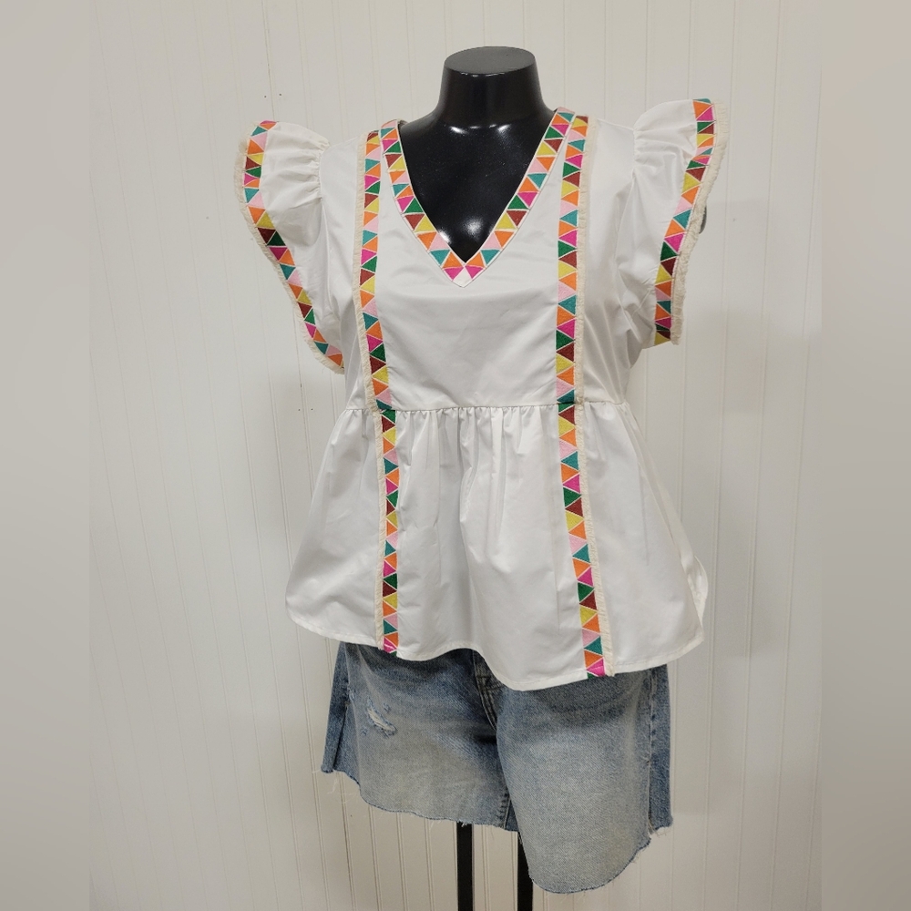 White Top With Colorful Embroidery